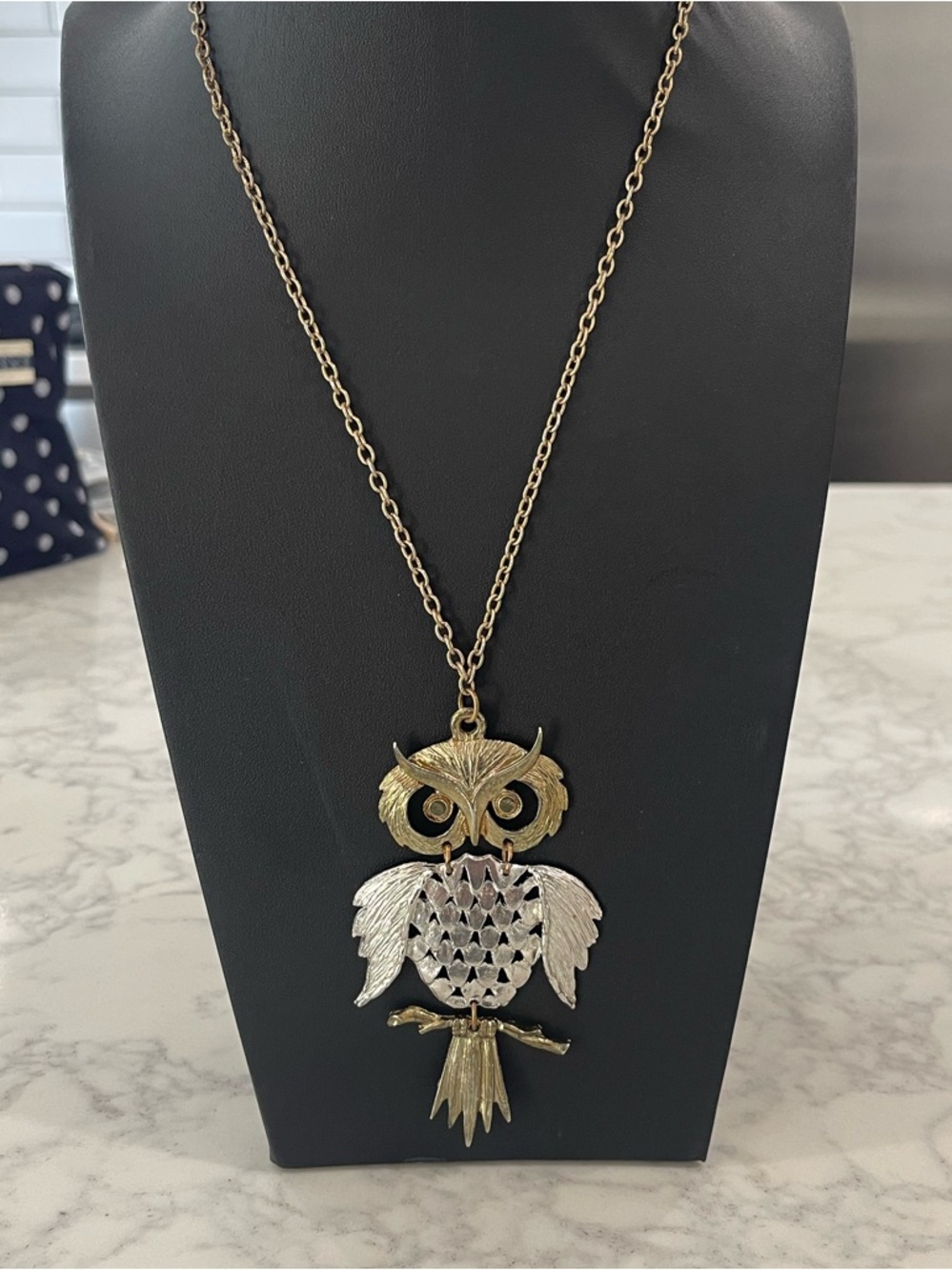 Gold and Silver Owl Pendant Necklace - Women Jewelry